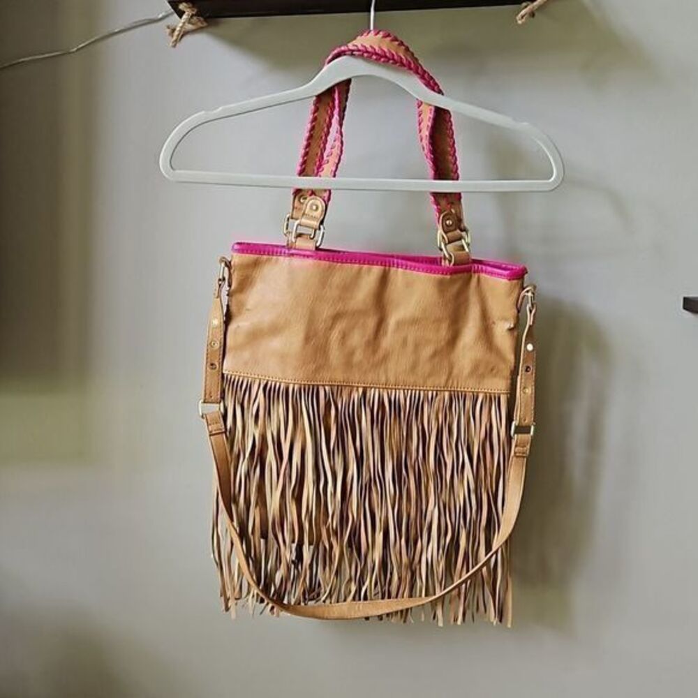 Steve Madden Pink and Tan Shoulder Bag with Fringe - Picture 3 of 16